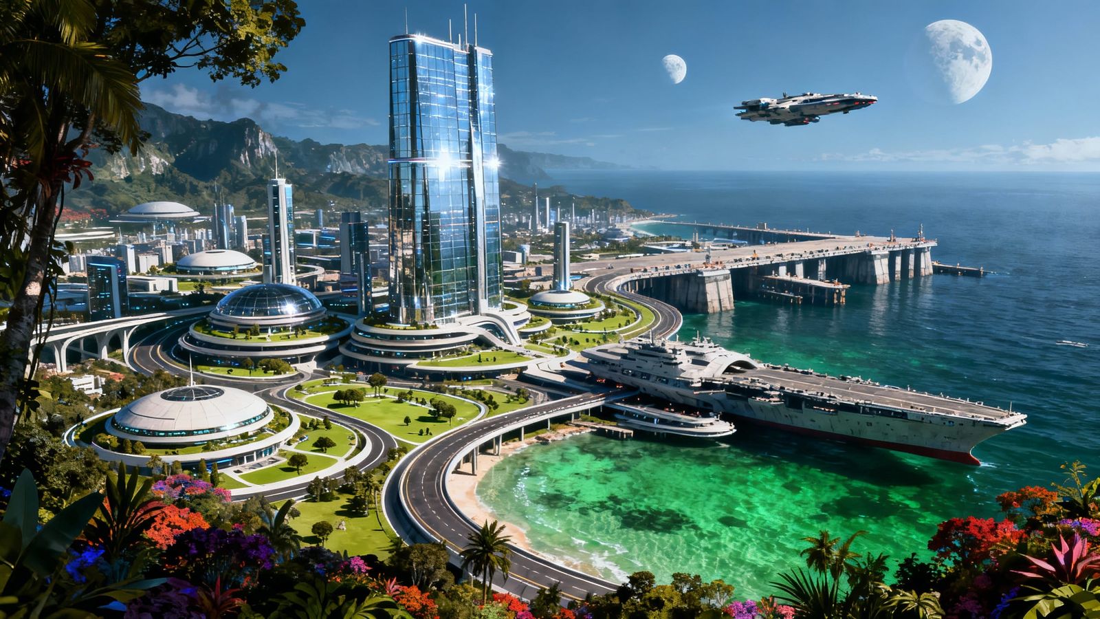 Futuristic Alien Metropolis on the Water