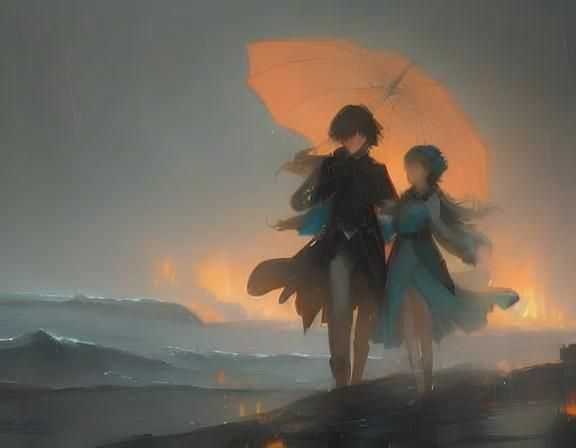 Rainy Day Memory in Orange and Teal