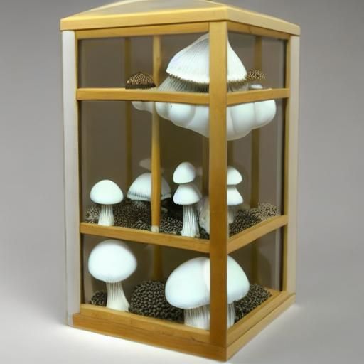 Fly Agaric Mushrooms in Glass Case, Linocut Style