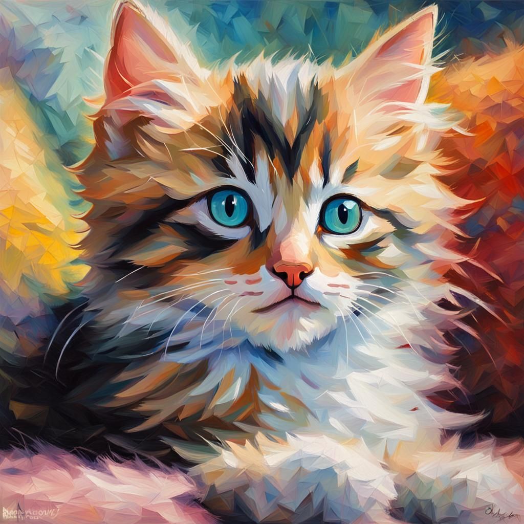 Impressionist Kitten Portrait in Impasto Style
