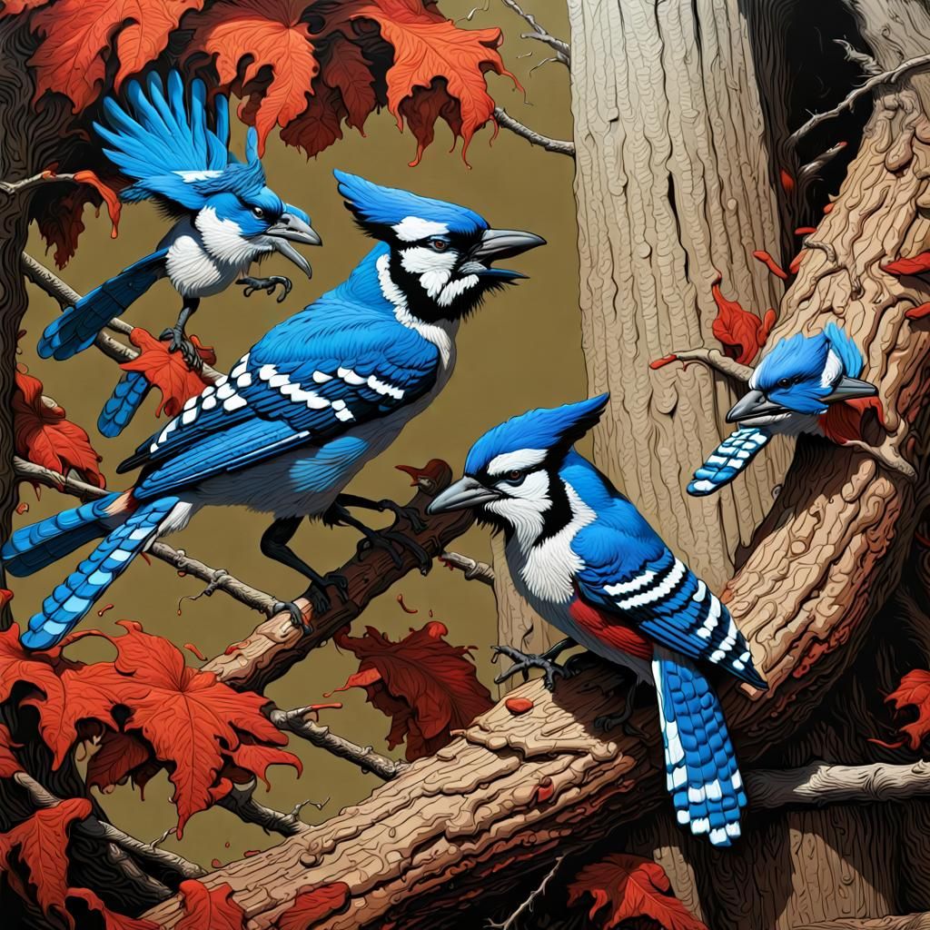 Bloody Blue Jays Fight: Hyperrealistic Digital Art