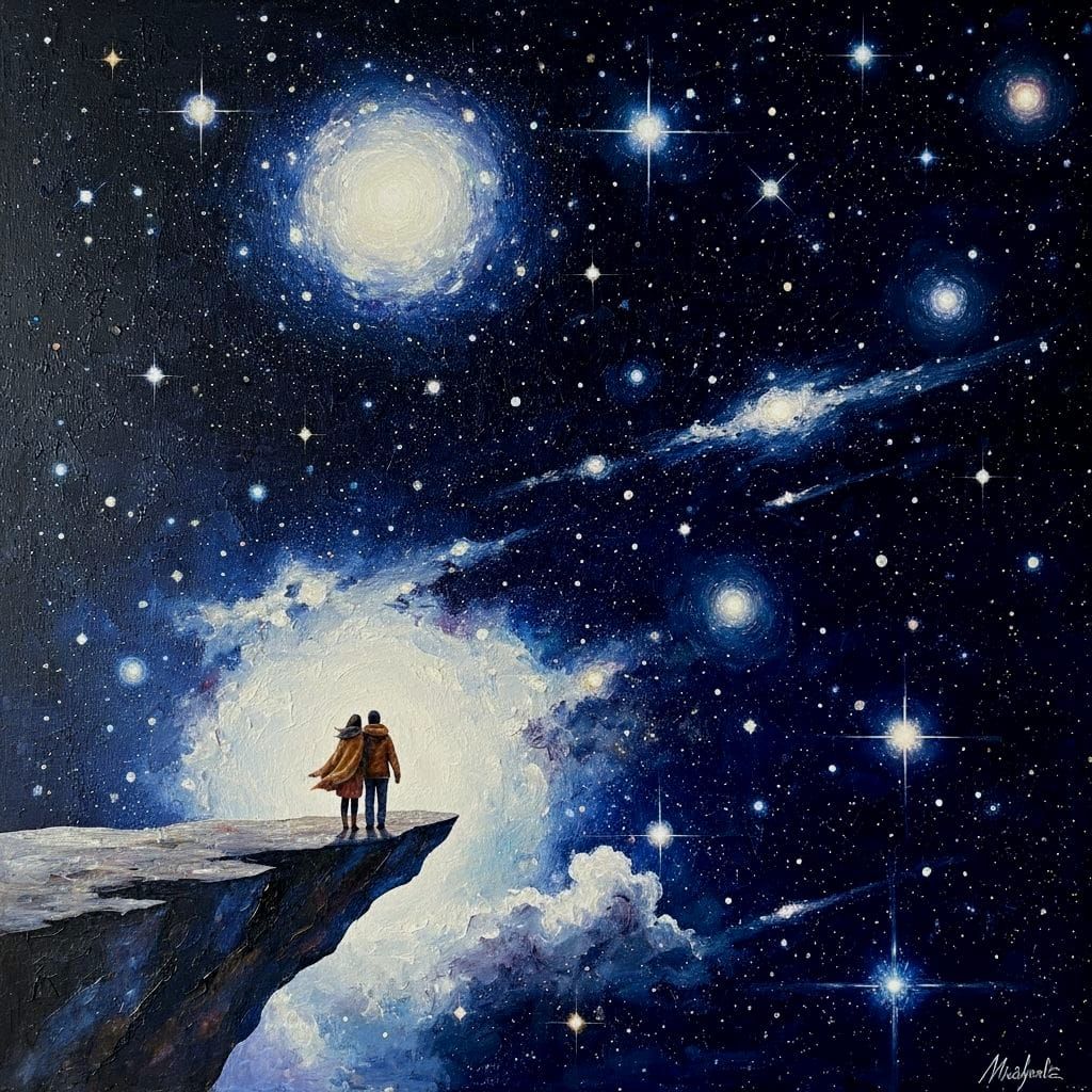 Cosmic Couple at World's Edge: Impasto Painting