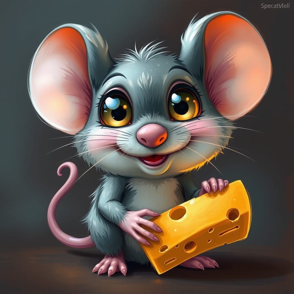 Chibi Mouse with Cheese: A Mixed Media Masterpiece