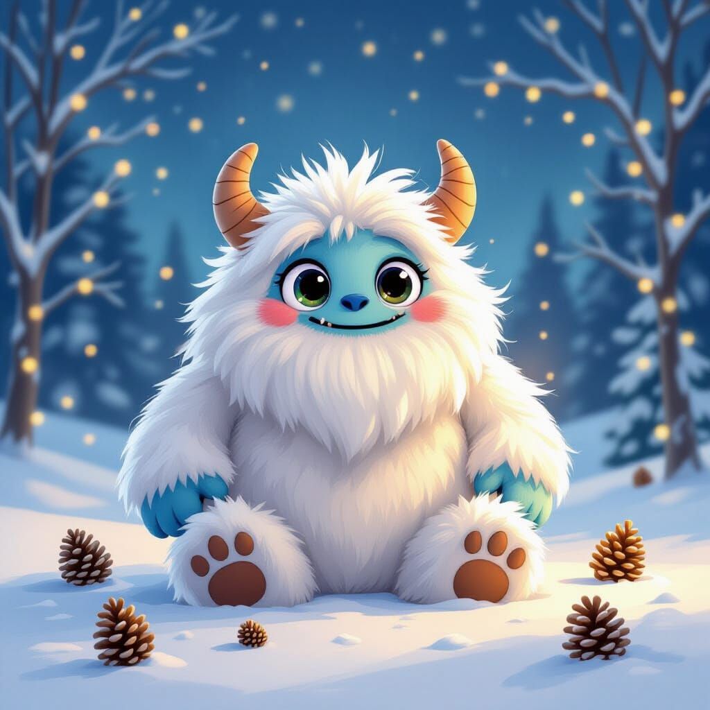 Giant Fluffy Monster in Snowy Holiday Scene