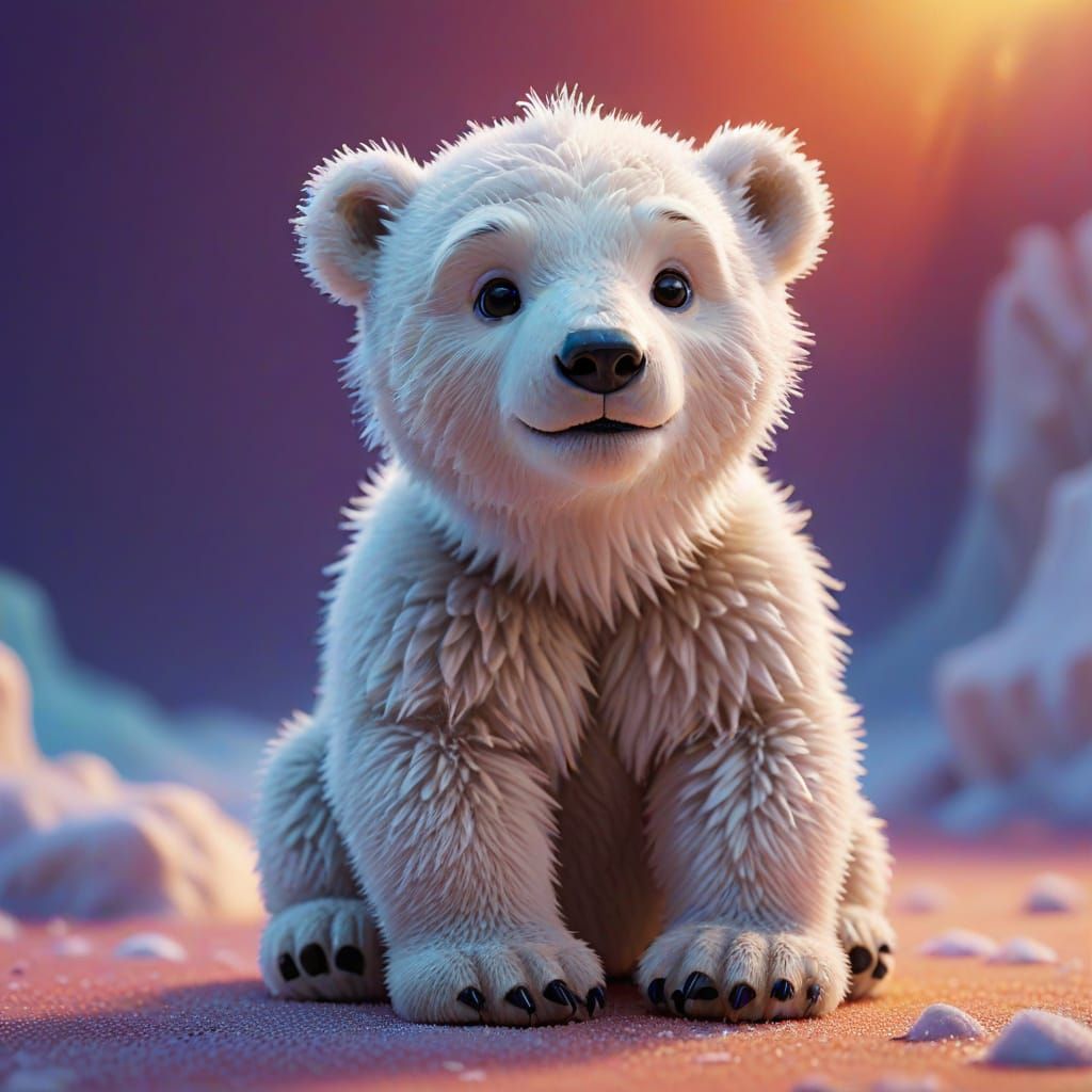 Fuzzy Polar Bear Cub in Vibrant Cinematic Style