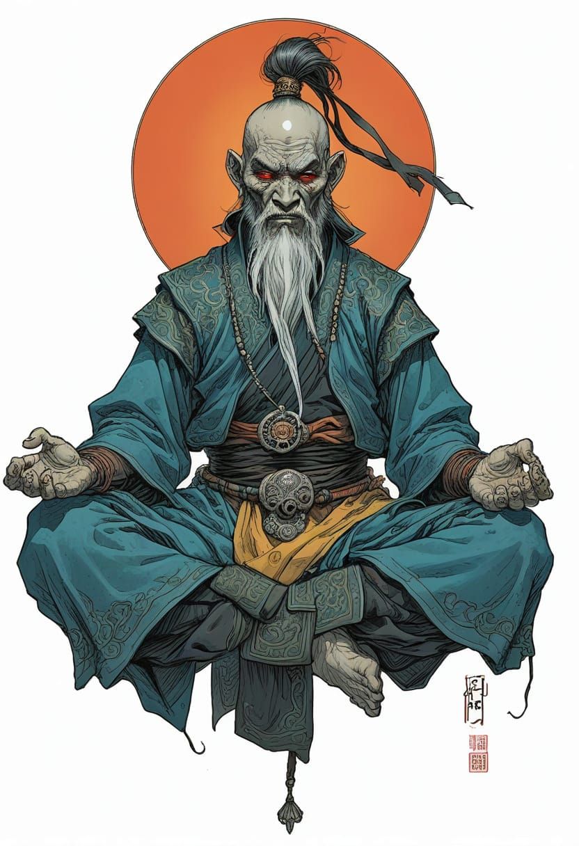 Centenarian Mongolian Vampire Monk Illustration