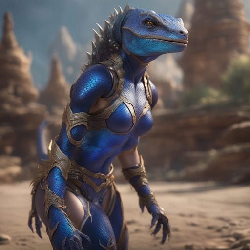 Iridescent Lizard Woman in Detailed Matte Painting