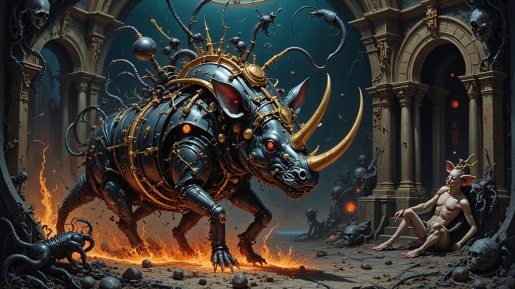 Electric Steampunk Rhino Charges Haunted Castle Rooms