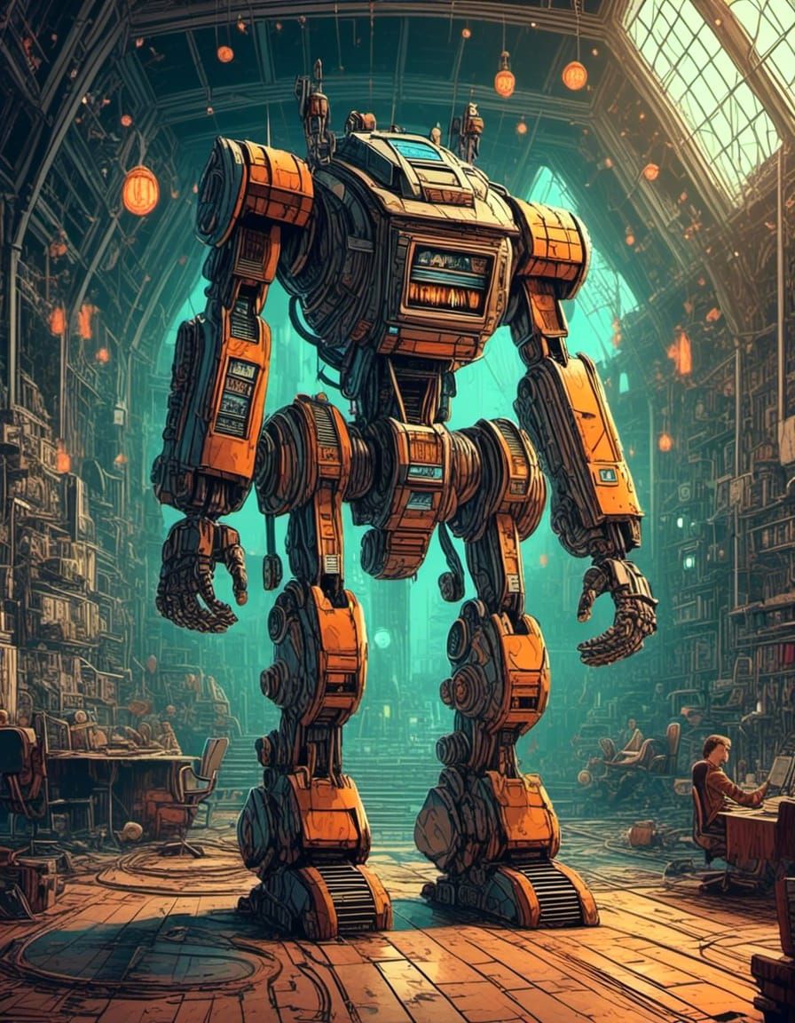 Retro-Futuristic Robot Film Poster in Comic Style