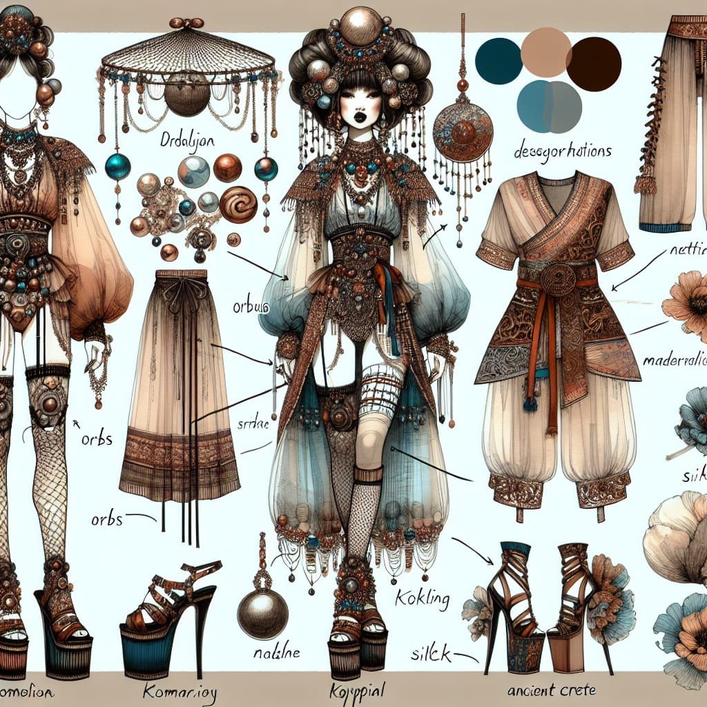 Historical Fashion Fusion in Ink and Watercolor