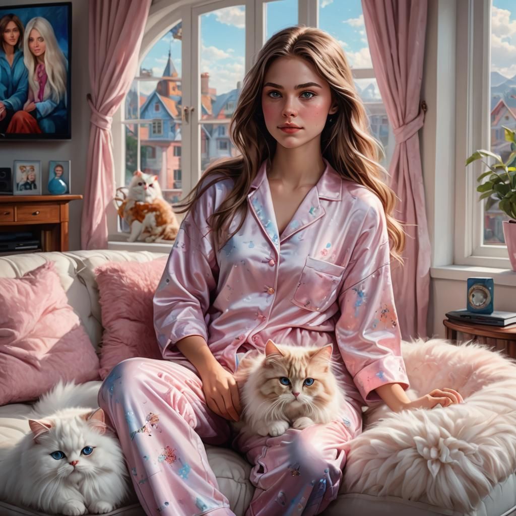 Girl with Cat: Fantastical Digital Art