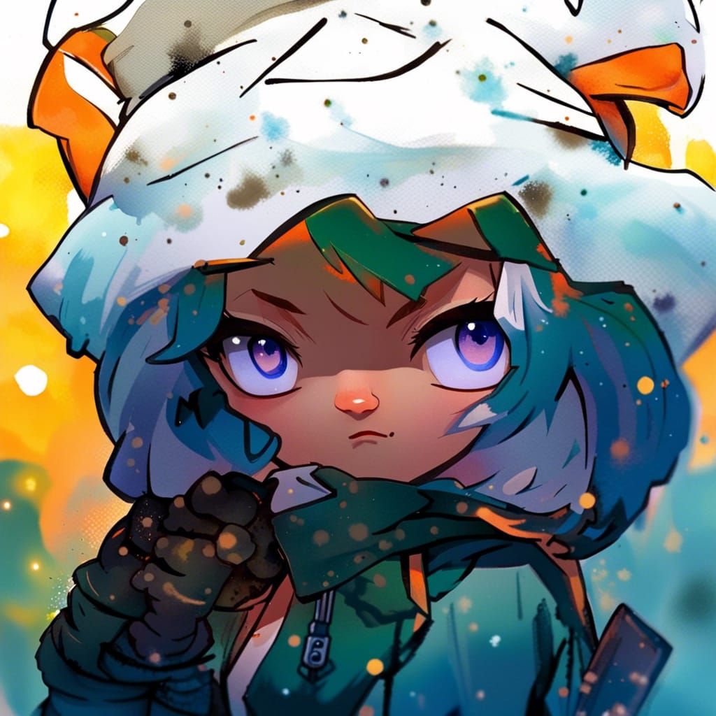 Anime Elf Penny Portrait in Watercolor Style