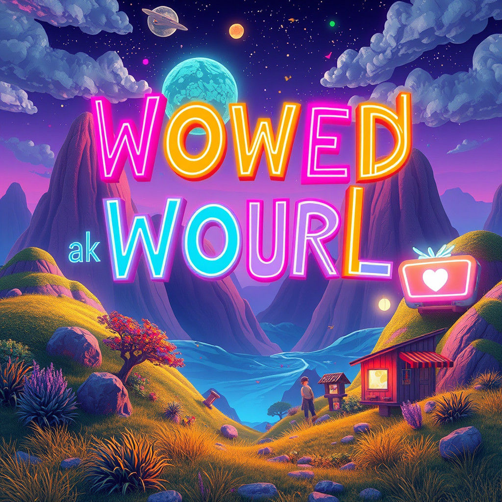 Vibrant Whimsical Landscape in Neon-Lit Futuristic Style