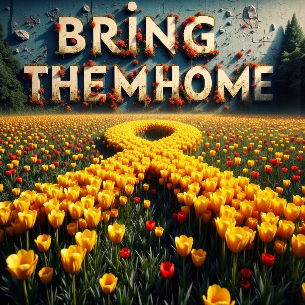 Sweeping Landscape of Yellow Flowers and Activist Mural