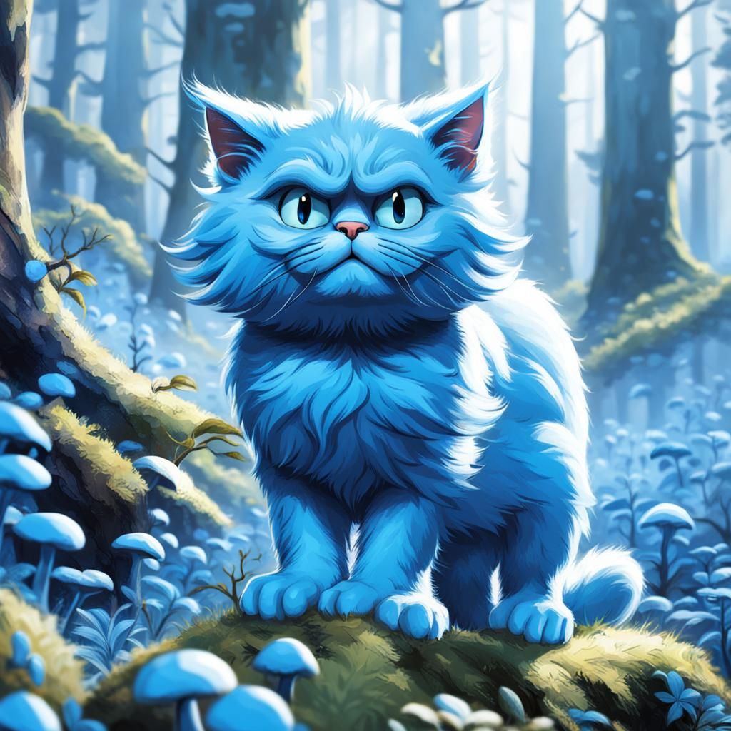 Smurf Cat in Enchanted Blue Forest