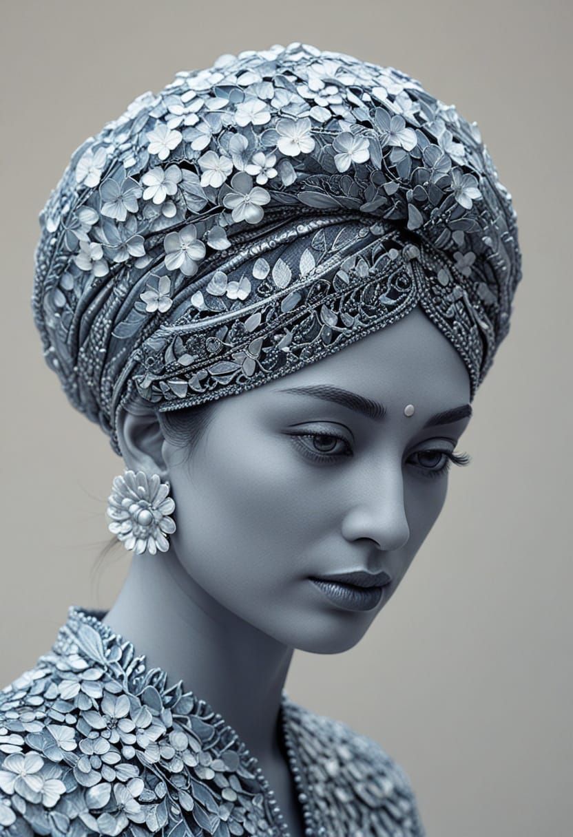 Saffron Hibiscus in Mystical Temple Garden Digital Painting