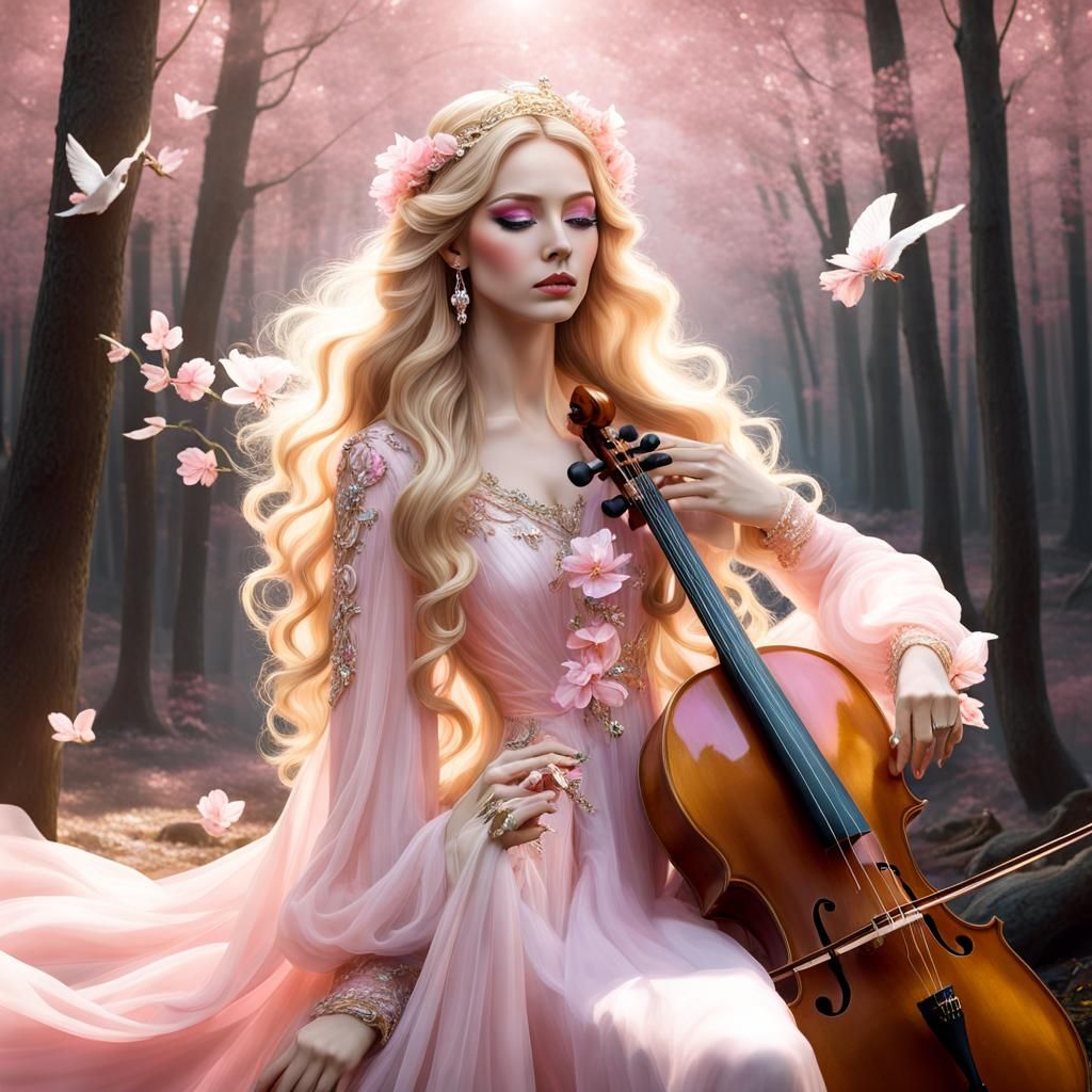 Ethereal Girl with Cello in Italian Forest
