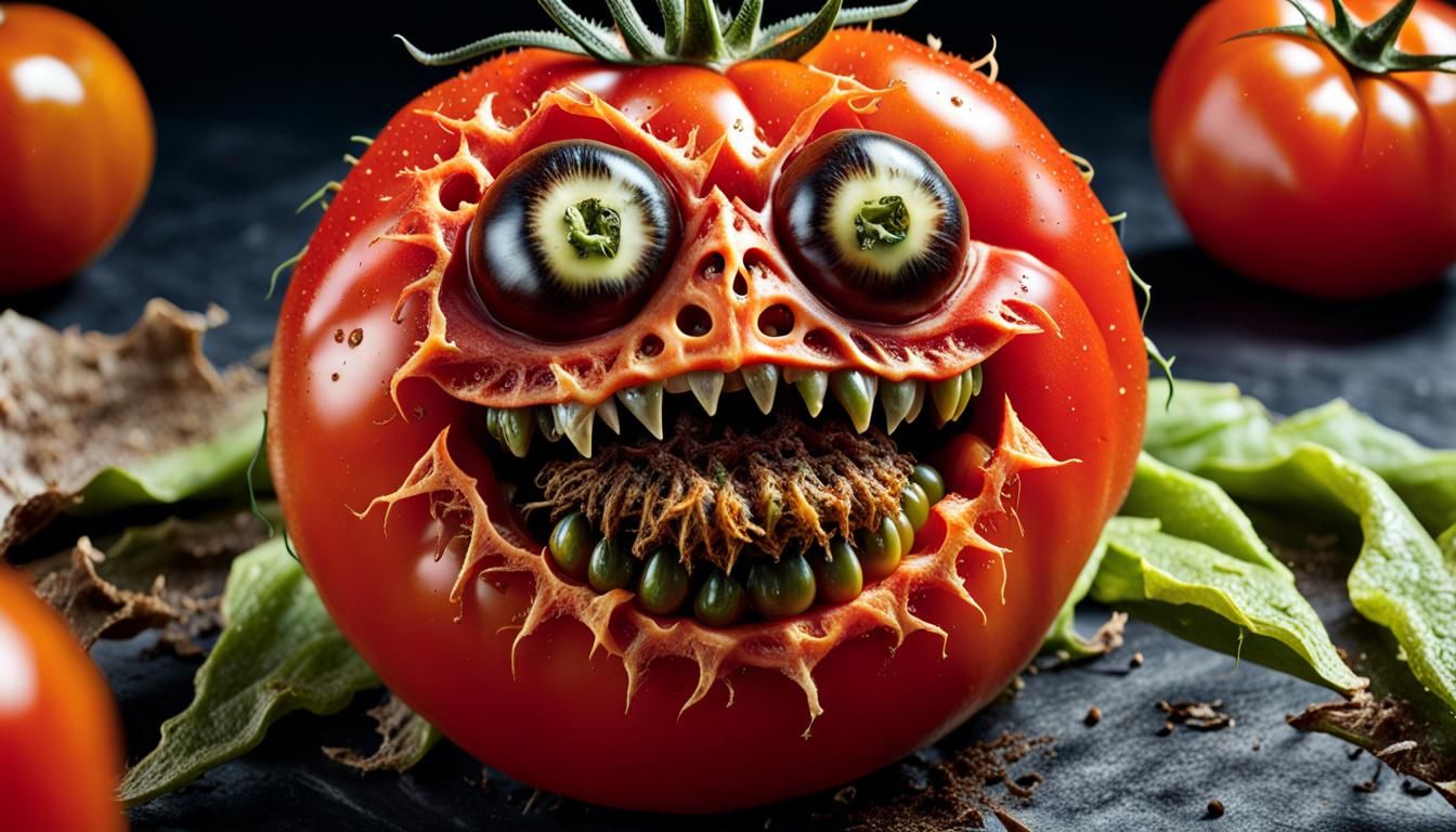 Hyperrealistic Tomato Monster Portrait in Golden Light