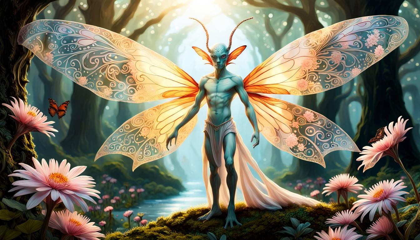Alien Fairy Hobbit with Iridescent Wings