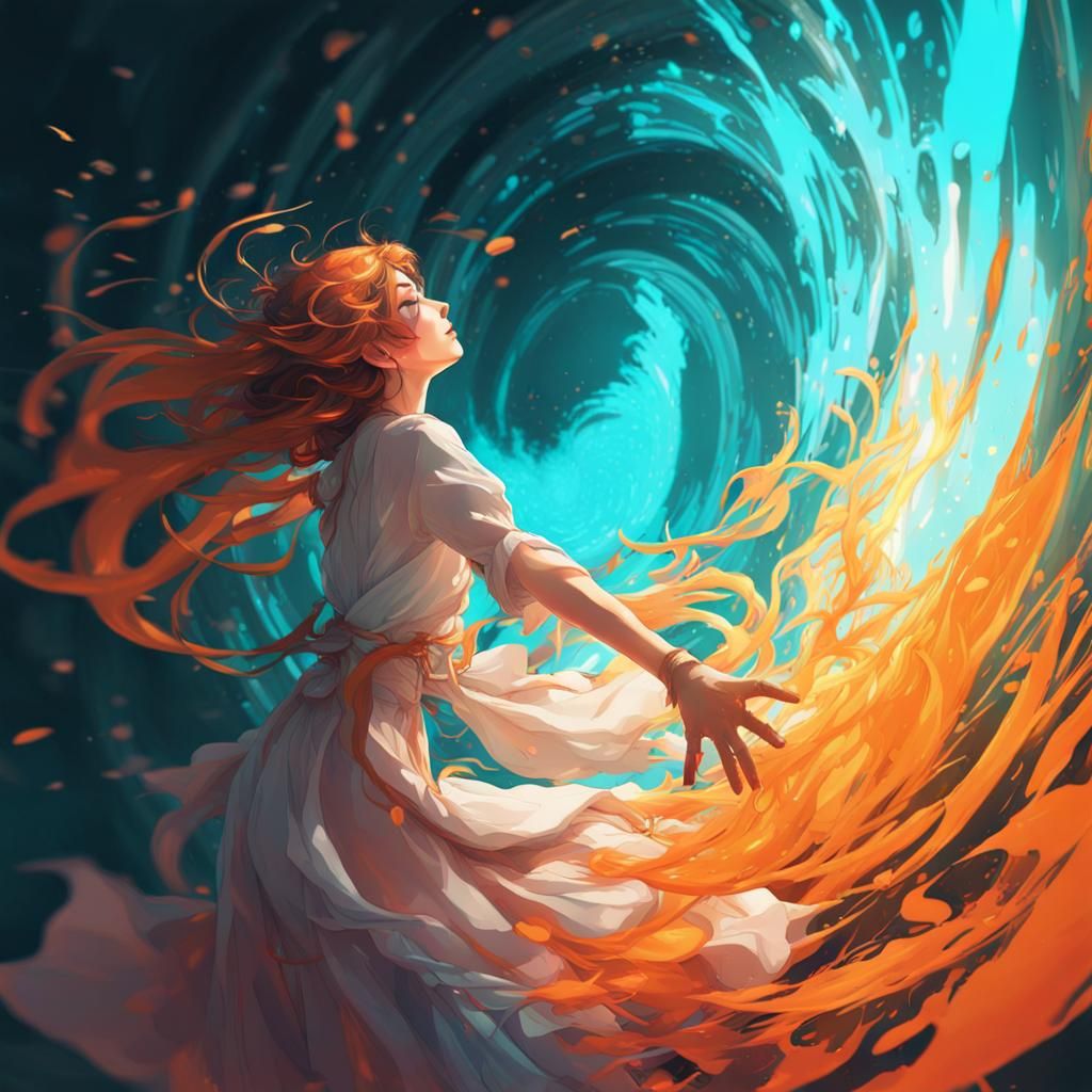 Woman Summons a Colorful Portal in Anime Style