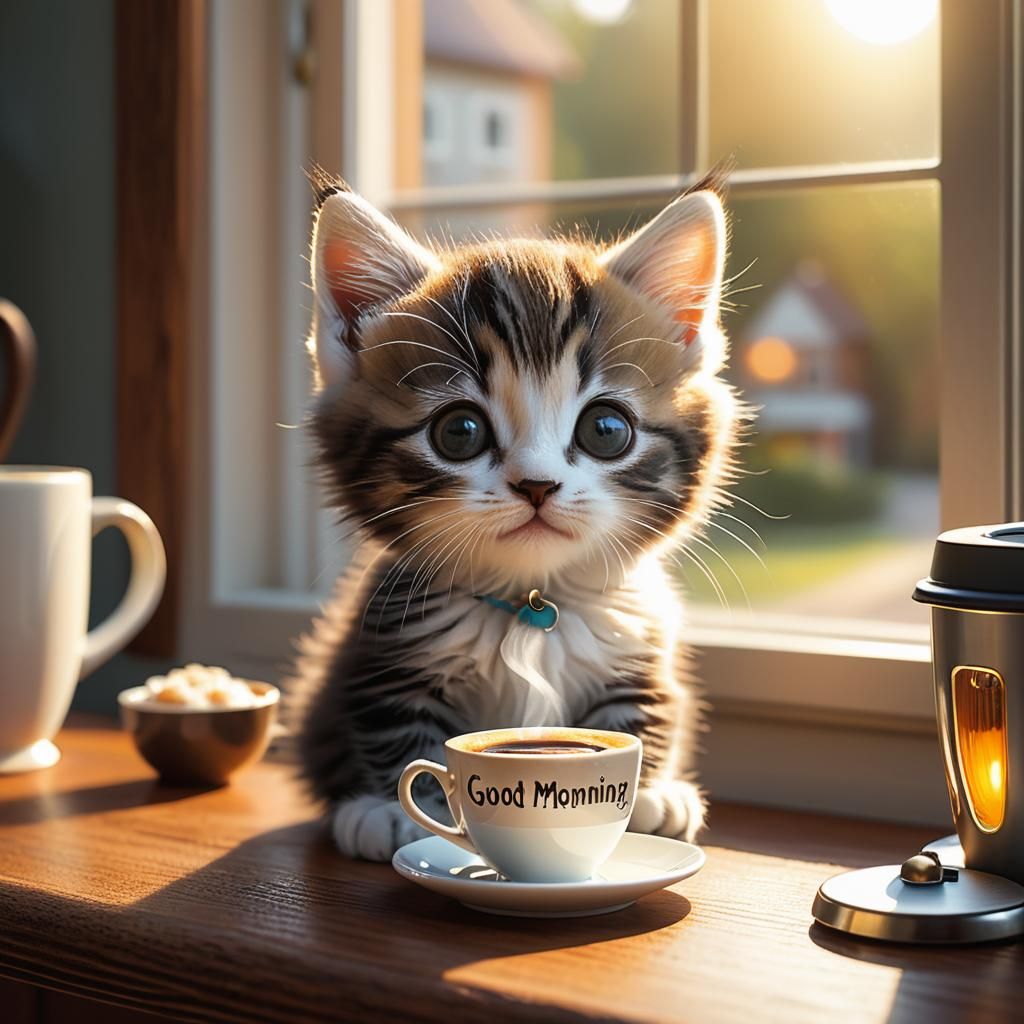 A2727 - Morning Brew with a Playful Kitten: A Cozy Start to ...