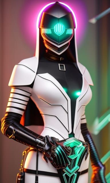 Cyberpunk Neon Nun in Anime Style