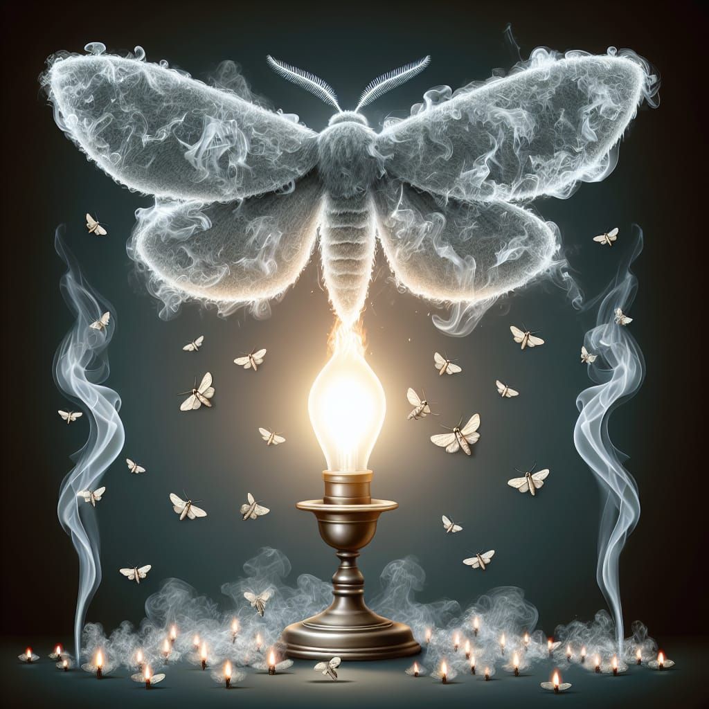 Ethereal Smoke Moth Drawn to Gigantic Lamp
