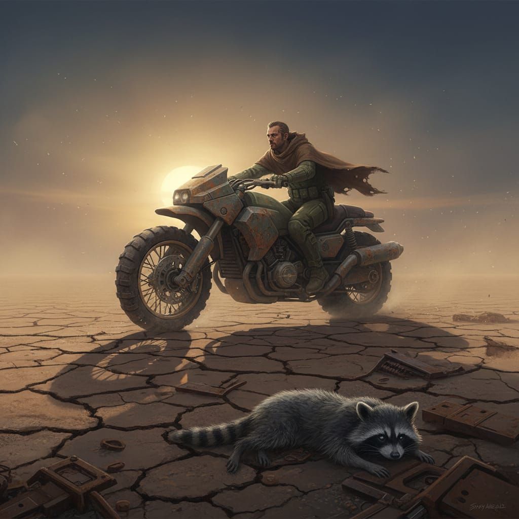 Solitary Rider in Dystopian Desert Concept Art