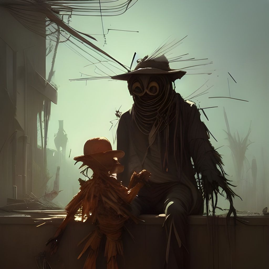 Scarecrow and Mummy Chat: Detailed Cel-Shaded Art