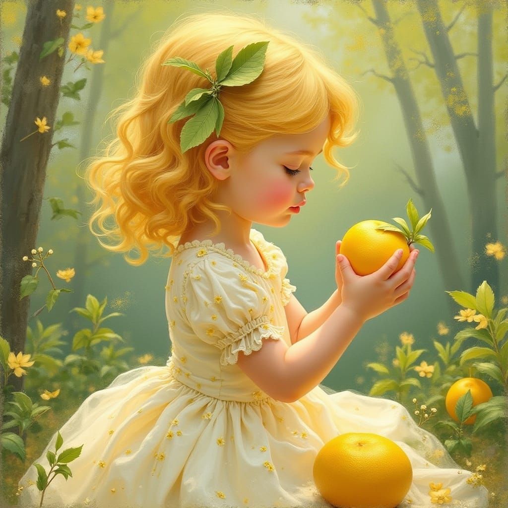 Girl with Lemon in Impressionistic Style