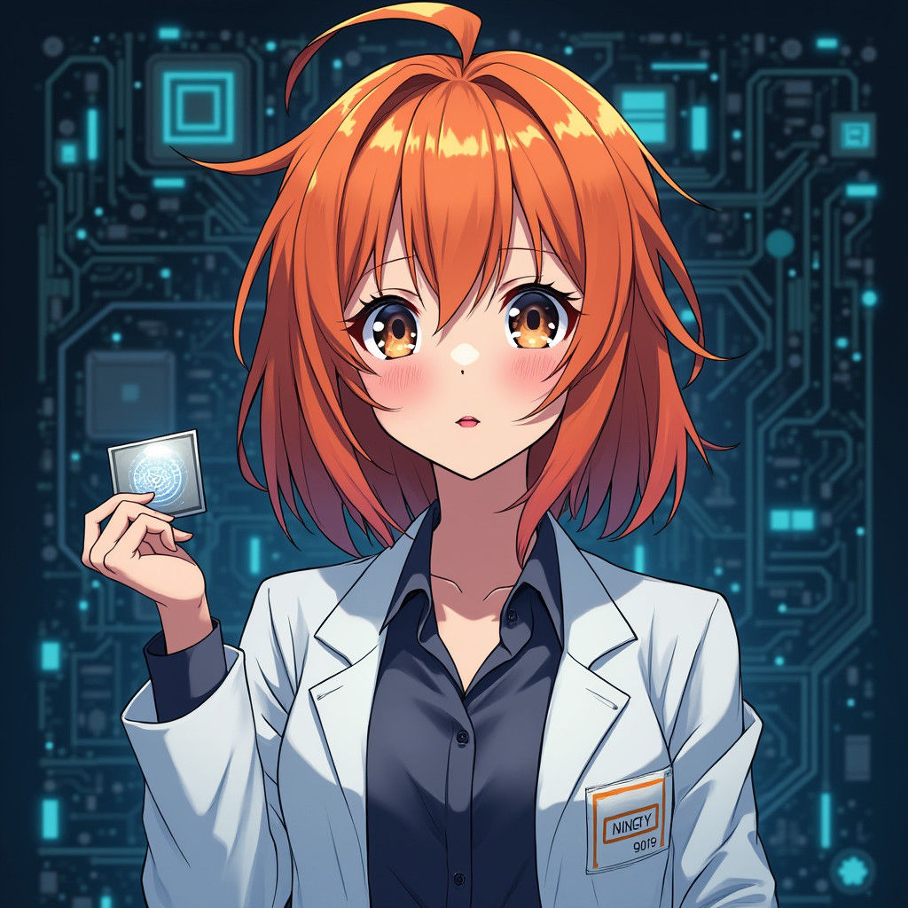 Anime Scientist with AI Chip in Laboratory
