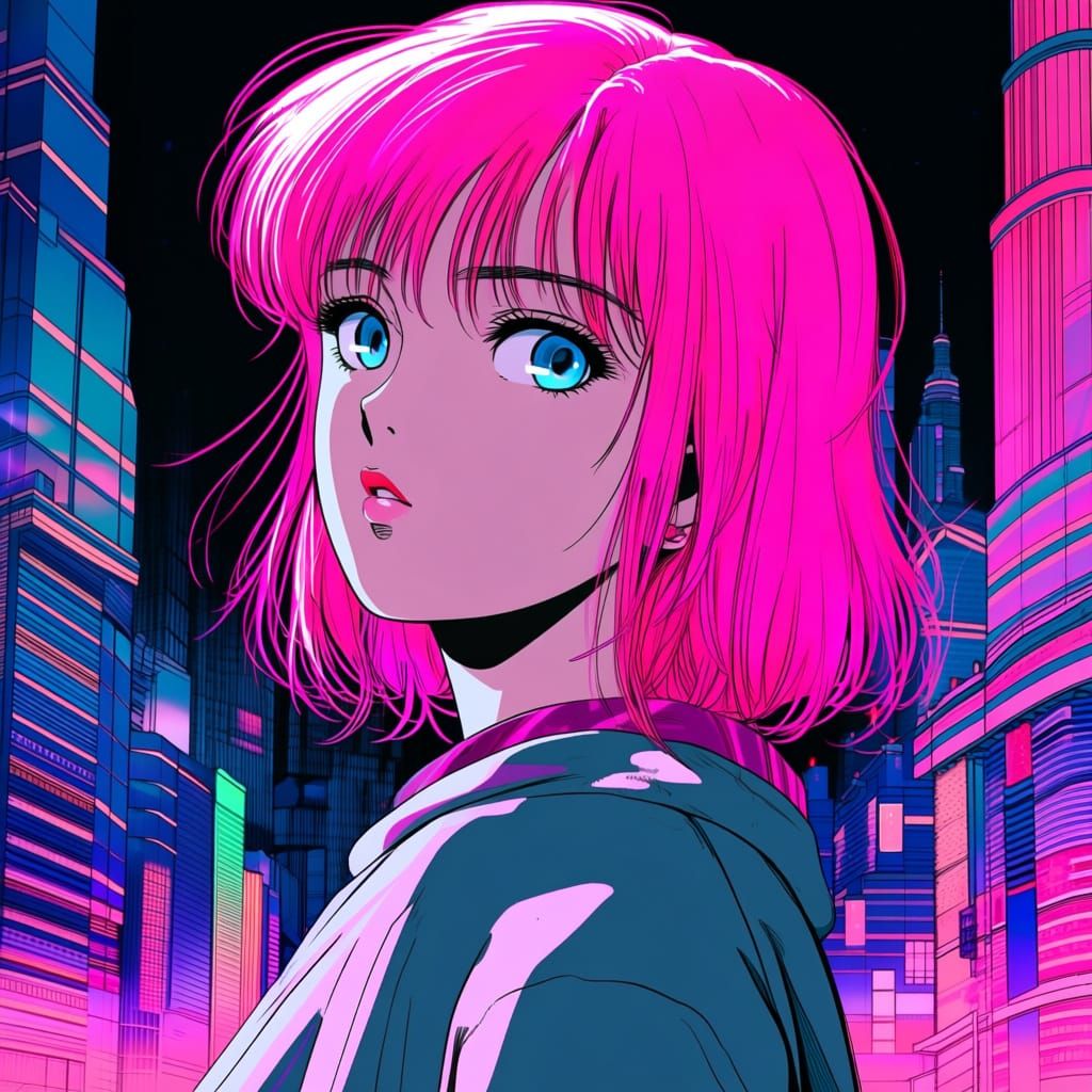 Neon Dreams: Manga Portrait in Cyberpunk Style