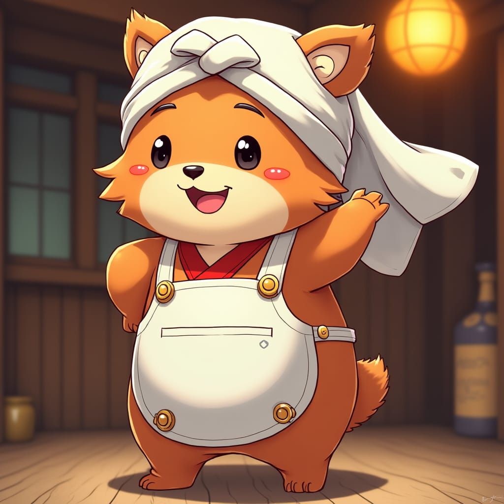 Playful Tanuki Character in Anime Style