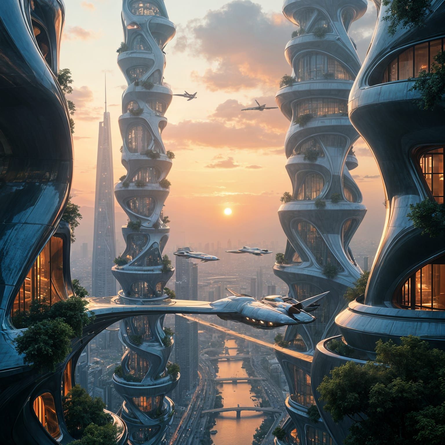 Futuristic Metropolis at Sunrise: A City of Tomorrow