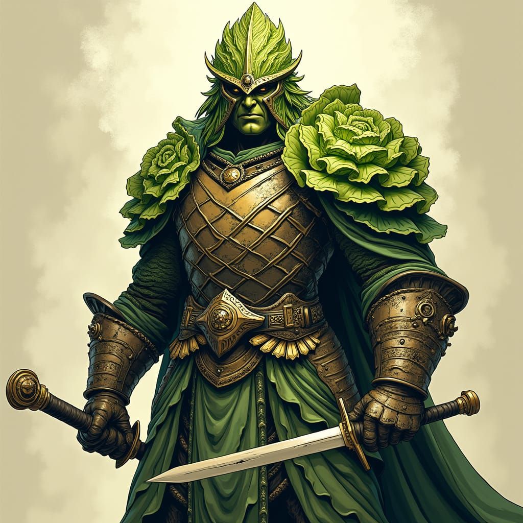 Cabbage Armor Warrior in Comic Book Art Style