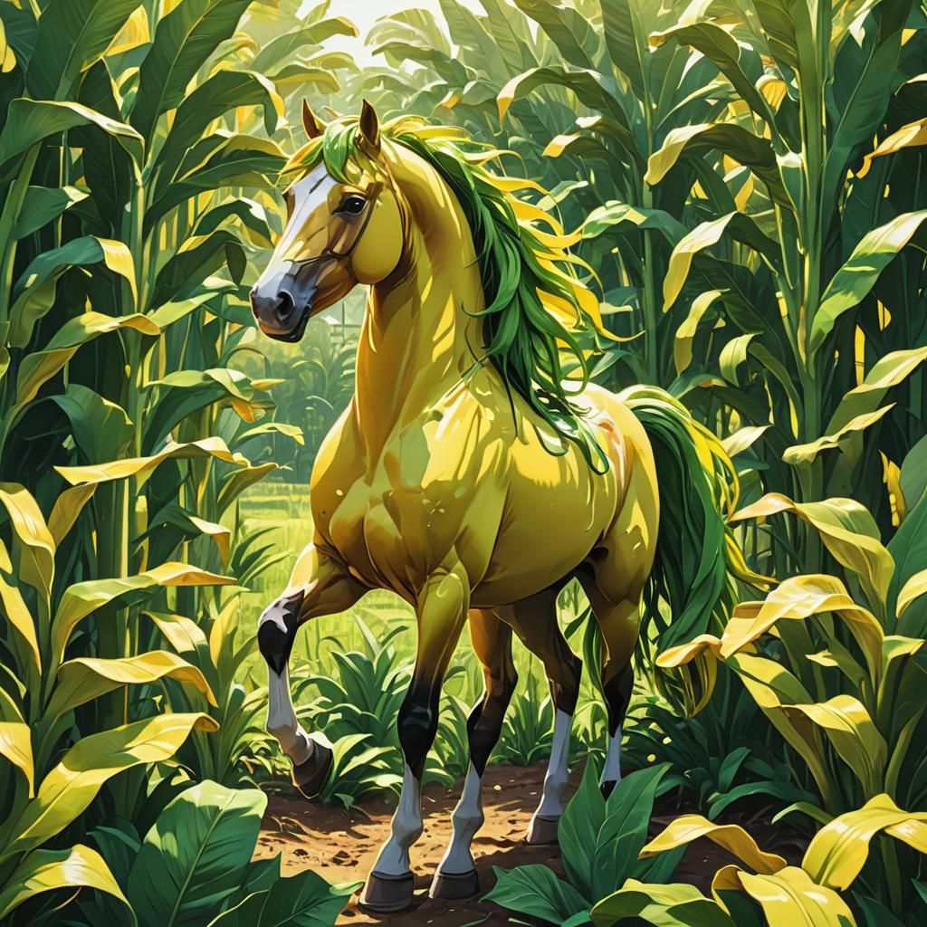 Banana Horse in Anime Style Banana Field