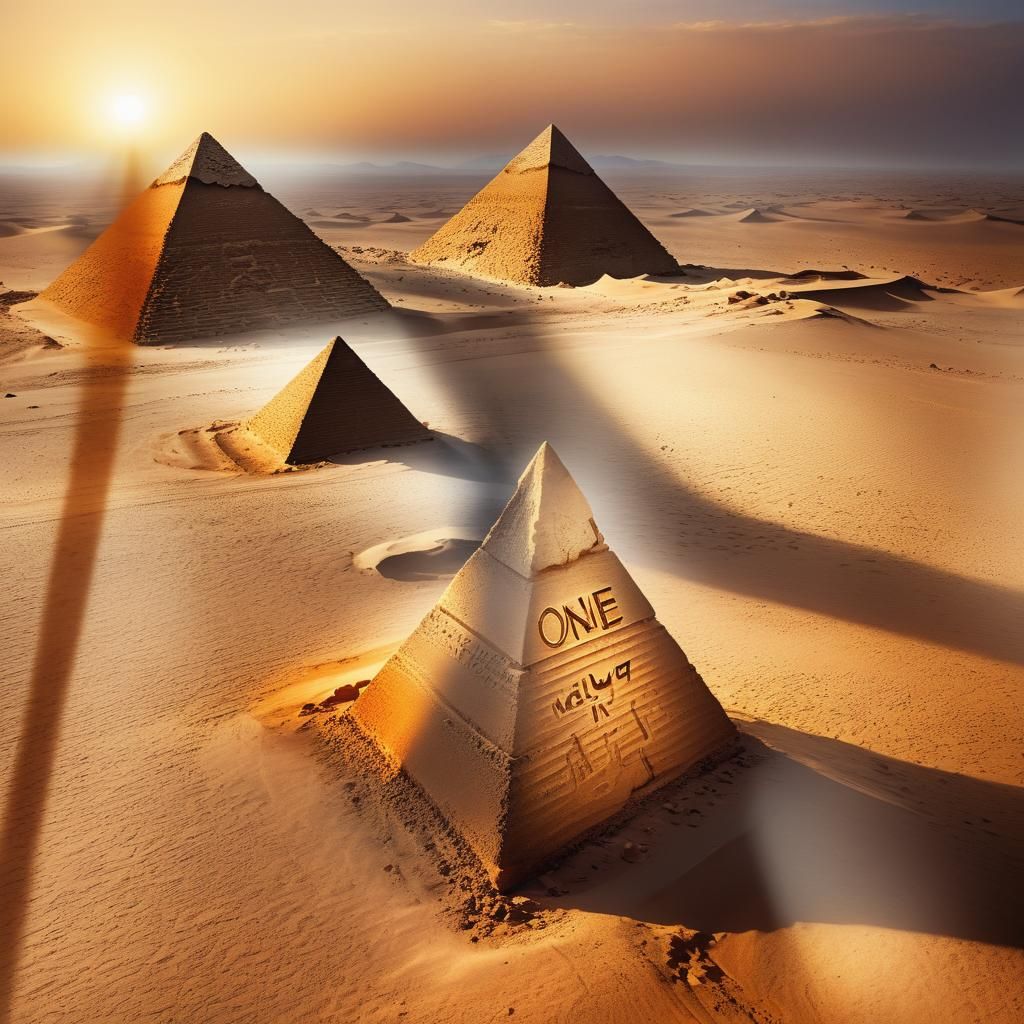 Egyptian Pyramid in Desert Sandstorm at Golden Hour