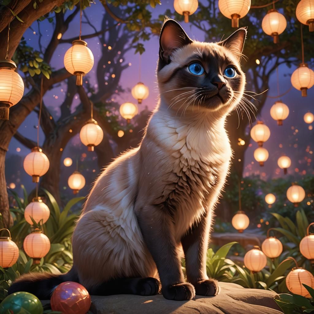 Siamese Kitty in Dreamlike Pixar-Style Environment
