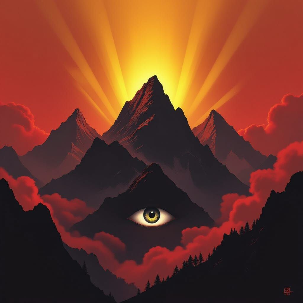 Eerie Mountain Range Under Gaze of an Eye