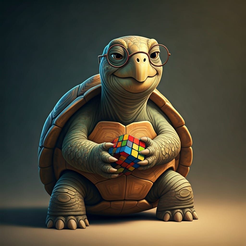 Turtle Solves Rubik's Cube in Animated Style