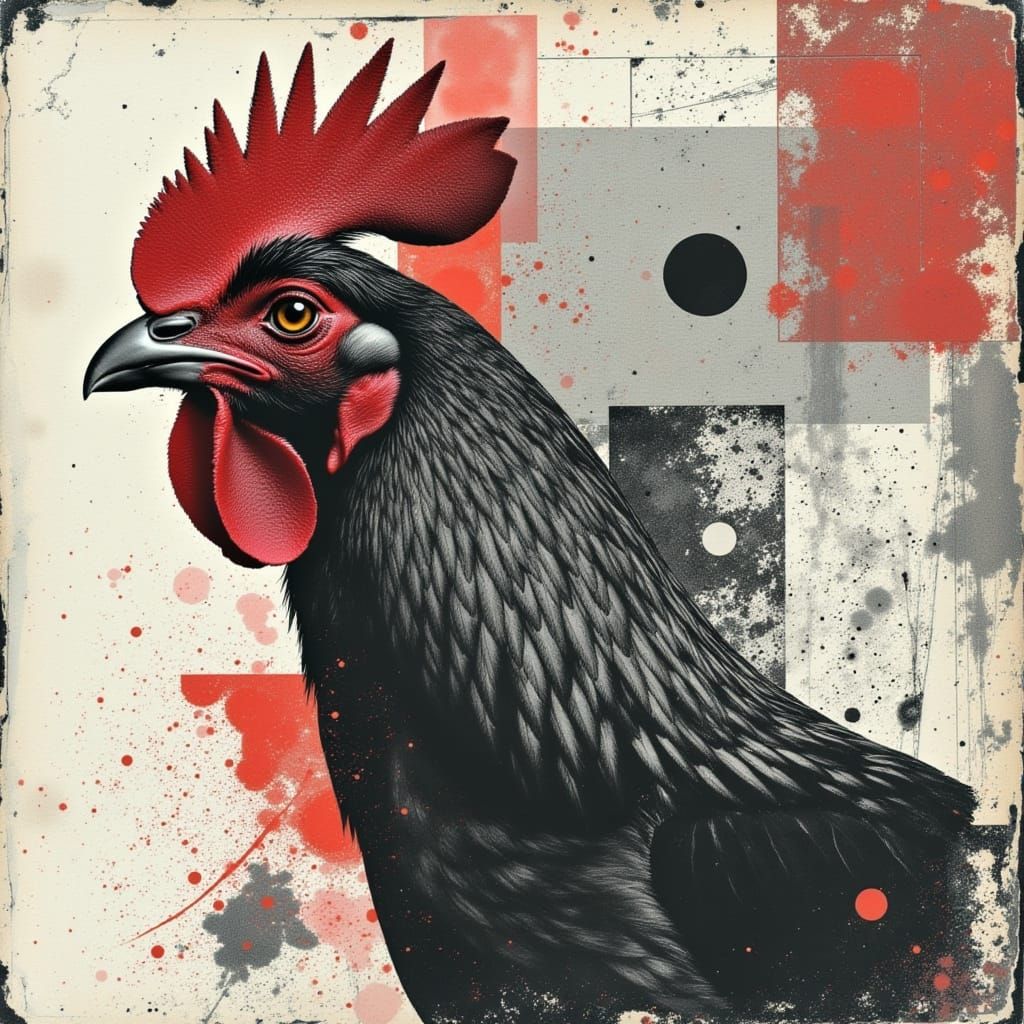 Rooster with Black Feathers and Red Comb