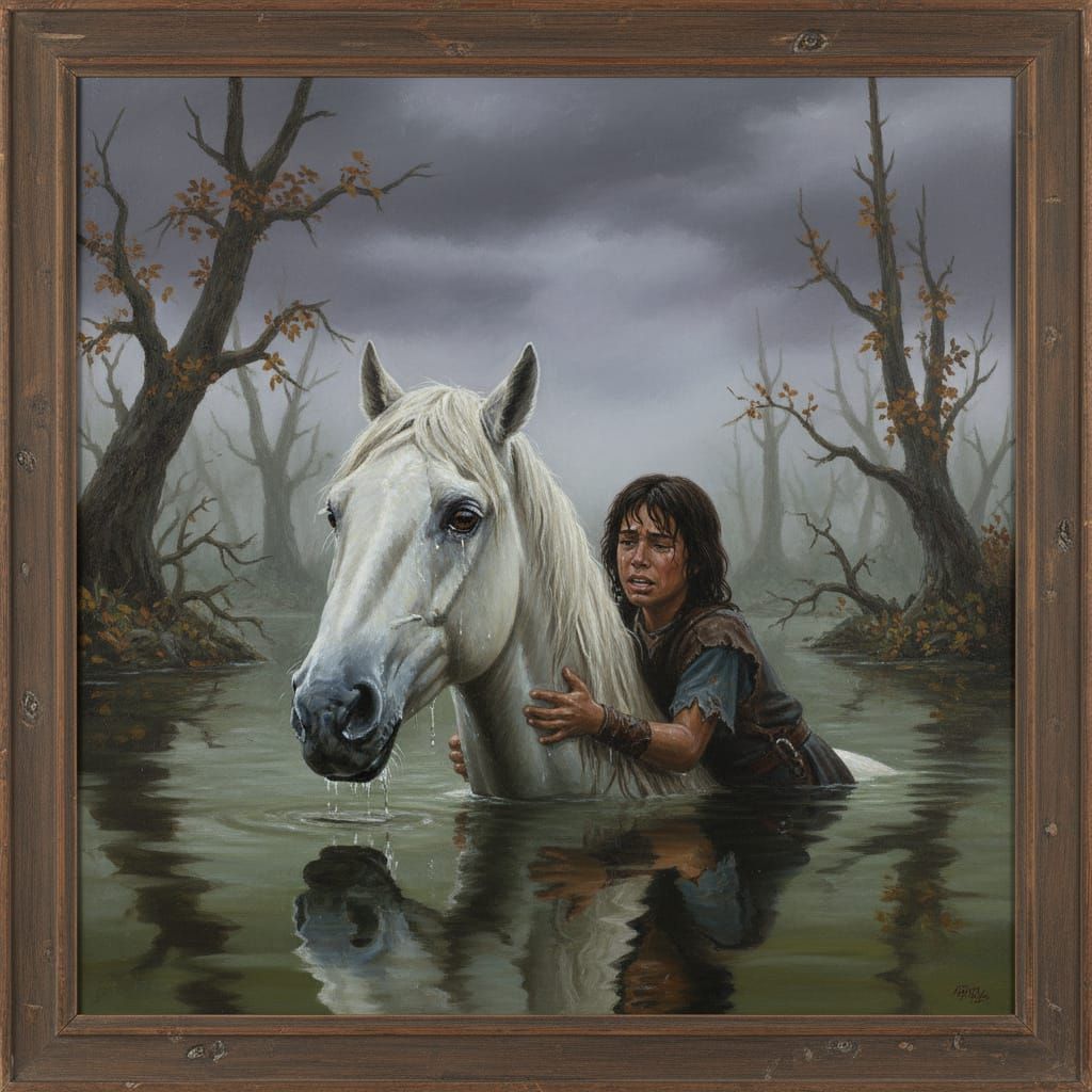 Atreyu's Horse Sinks in Swamps of Sadness Painting