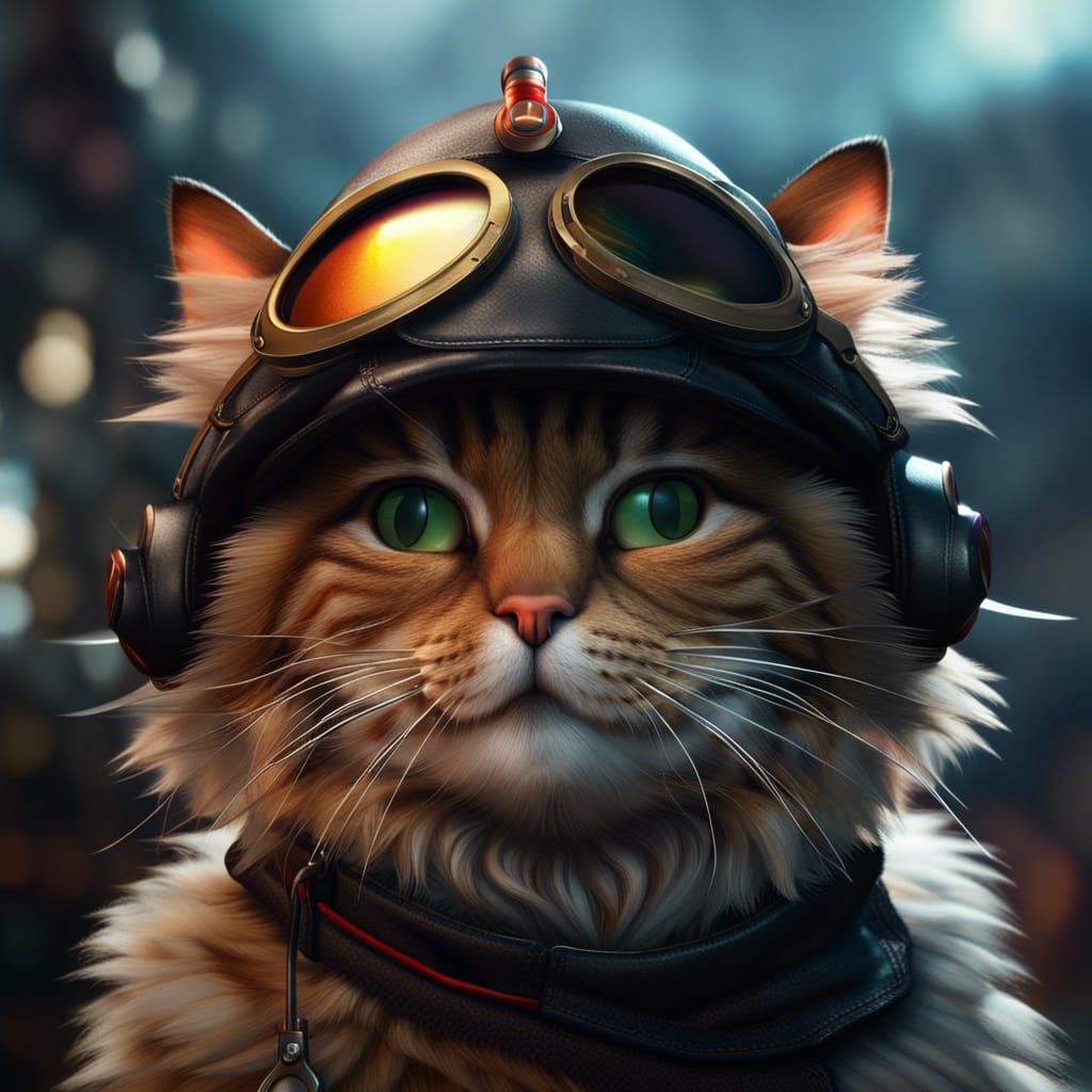 Cat Pilot in Detailed Matte Painting