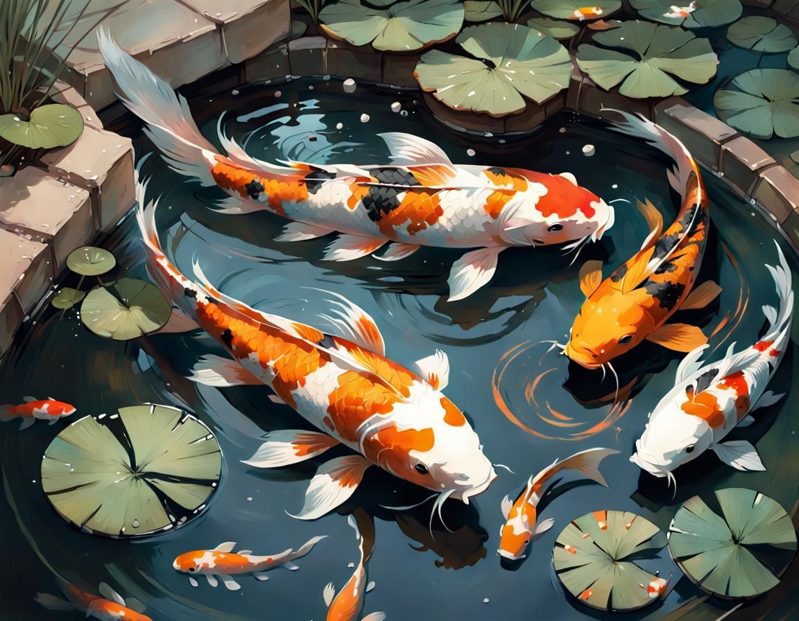 Koi Pond Manga Illustration in Pastel Colors