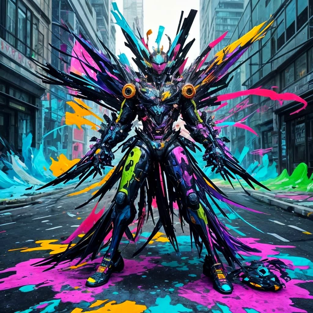 Chaotic Cyberpunk Fusion: Vibrant Glitching Digital Art