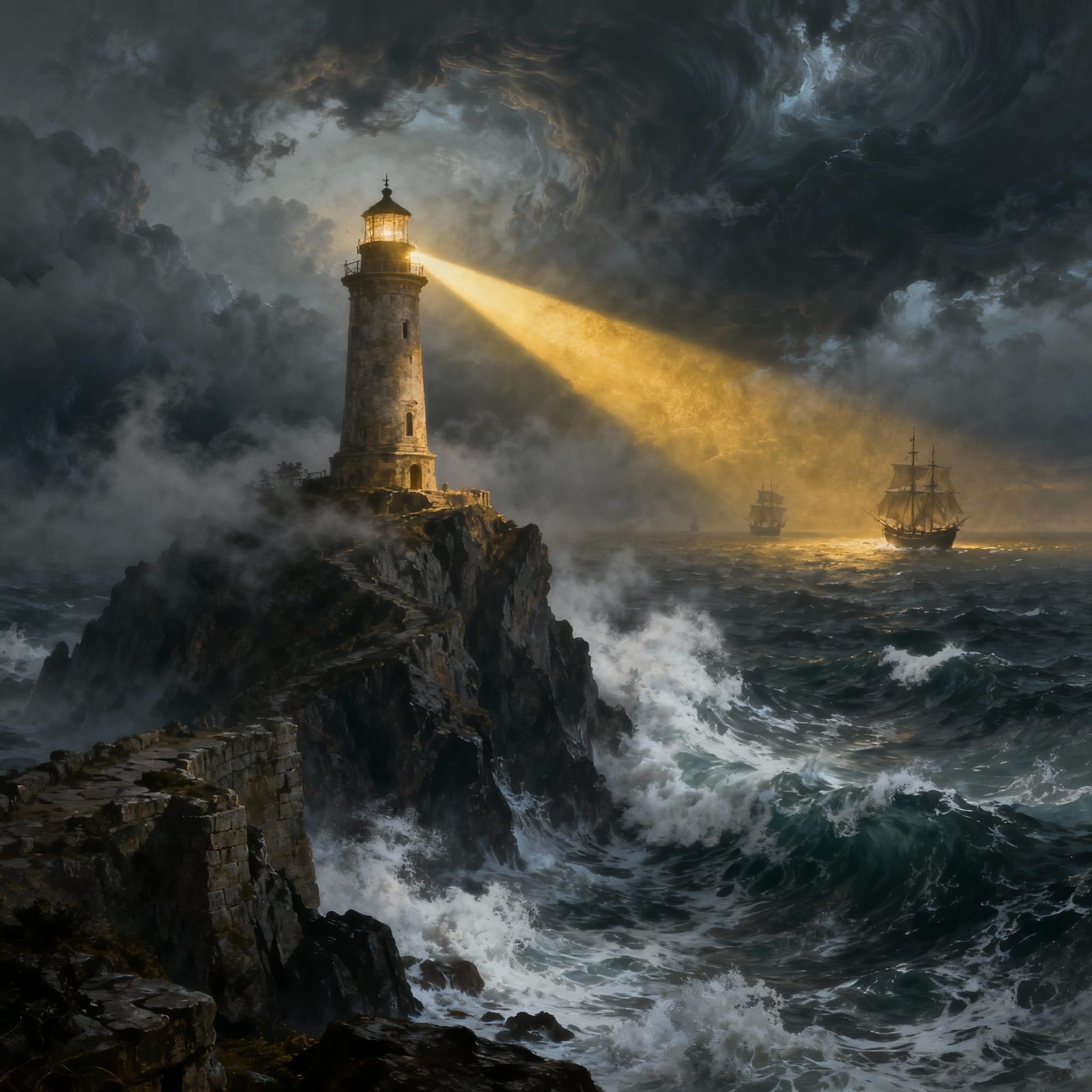 Ancient Lighthouse Beam Offers Hope Amidst Stormy Seas