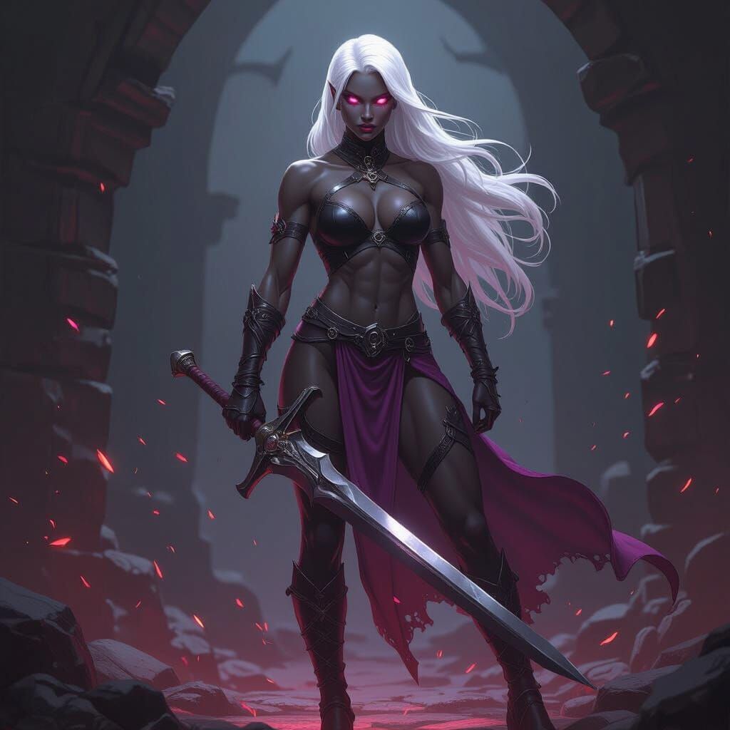 Drow Warrior Woman: Dark Fantasy Concept Art