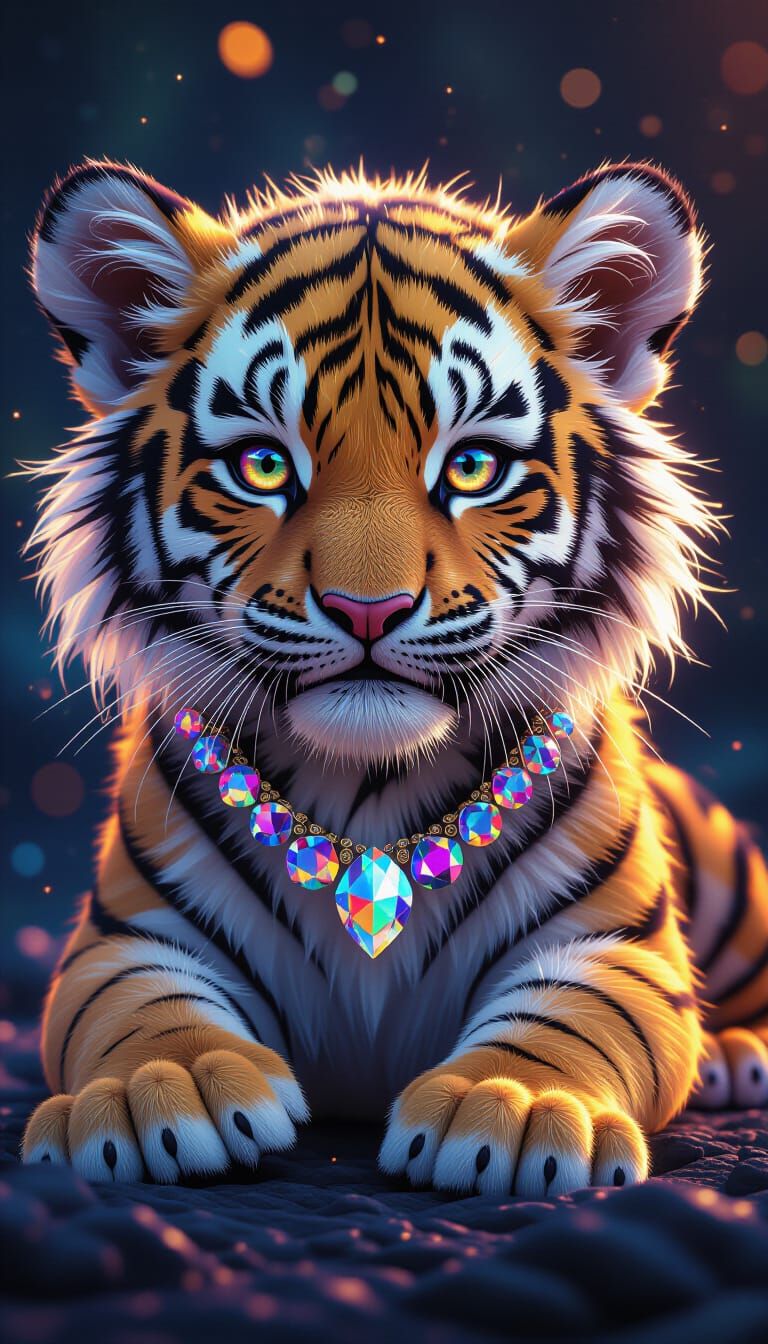 Rainbow Crystal Tiger Cub in Ethereal Style