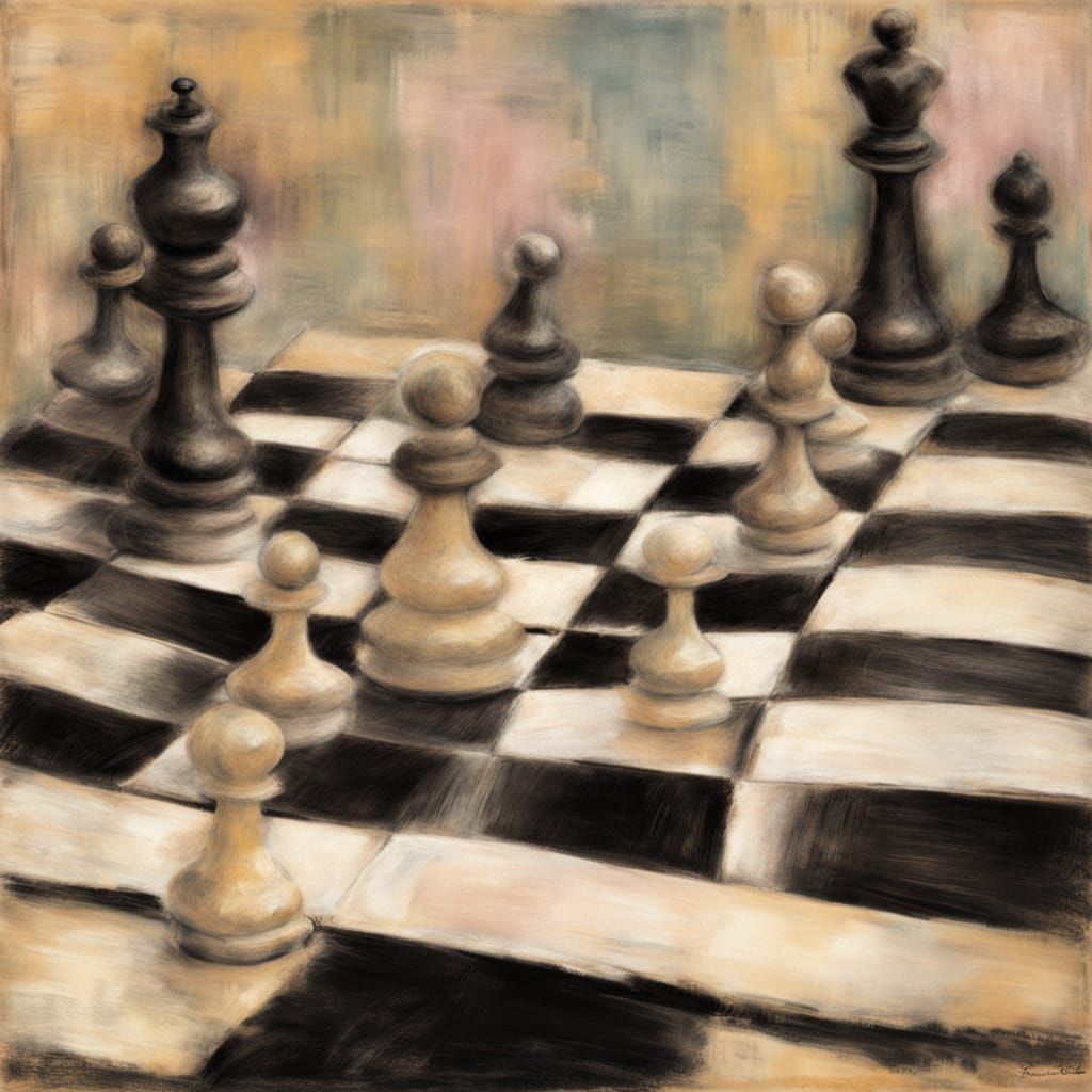 Whimsical Impressionist Chessboard Scene