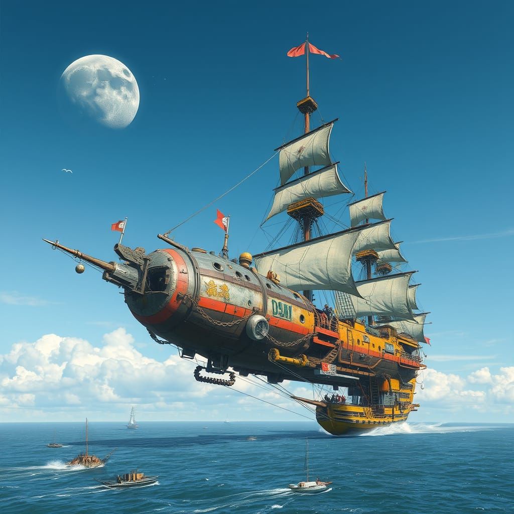 Surreal Solarpunk Pirate Airship Takes Flight